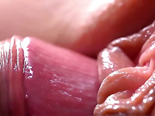Extremily close-up pussyfucking. Macro Non-military cum-shot